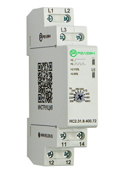Реле котроля фаз; U>, <U, обрыв фаз; 1 перекидной контакт 8А (~ 400В AC)