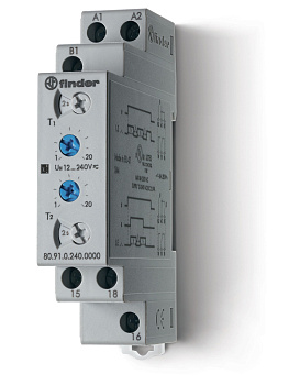 Модульный таймер 2-функциональный (LI, LE); питание 24…240В АС/DC; 1CO 16A; ширина 17.5мм; регулировка времени 0.1с…24ч; степень защиты IP20