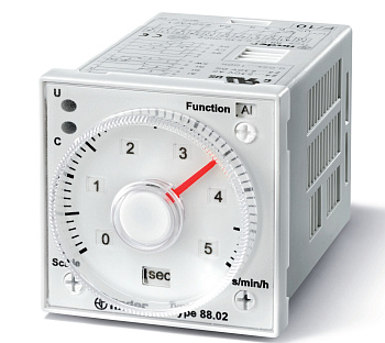 Таймер мультифункциональный (AI, DI, GI, SW, BE, CE, DE), функции SET, RESET; монтаж на панель или в розетку; питание 24…230В АС/DC; 2CO 8A; регулировка времени 0.05с…100ч; степень защиты IP40