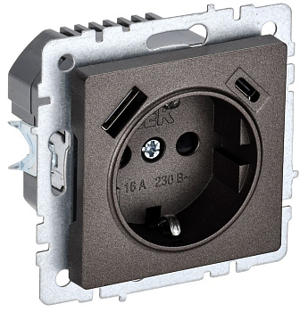 BRITE Роз. с з/к/ш 16А с USB A+C 18Вт РЮш11-1-БрТБ бр. IEK