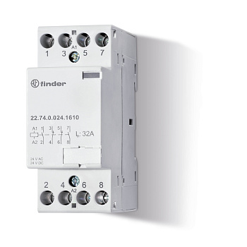 Модульный контактор; 4NC 32А; контакты AgNi; катушка 24В АС/DC; ширина 17.5мм; степень защиты IP20; опции: мех.индикатор
