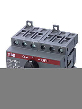 Реверсивный рубильник OT25F3С до 25А 3х-полюсный для установки на DIN-рейку или монтажную плату (с резерв. ручкой)