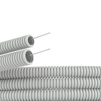 Труба ПВХ гибкая гофр. д.25мм, лёгкая с протяжкой, 50м, цвет серый (50 м/упак.)